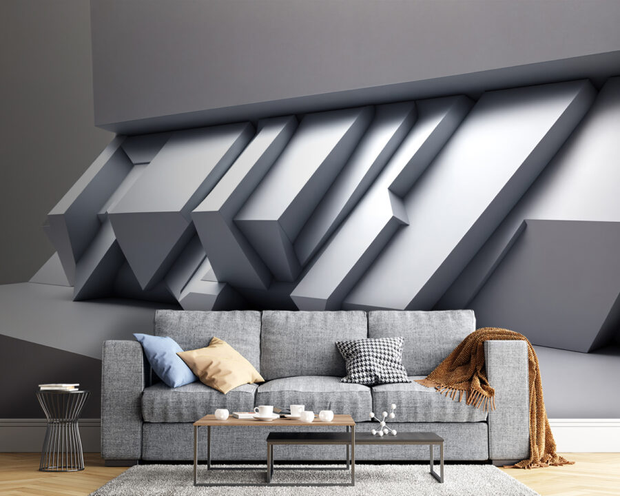 Perete alb cu forme geometrice