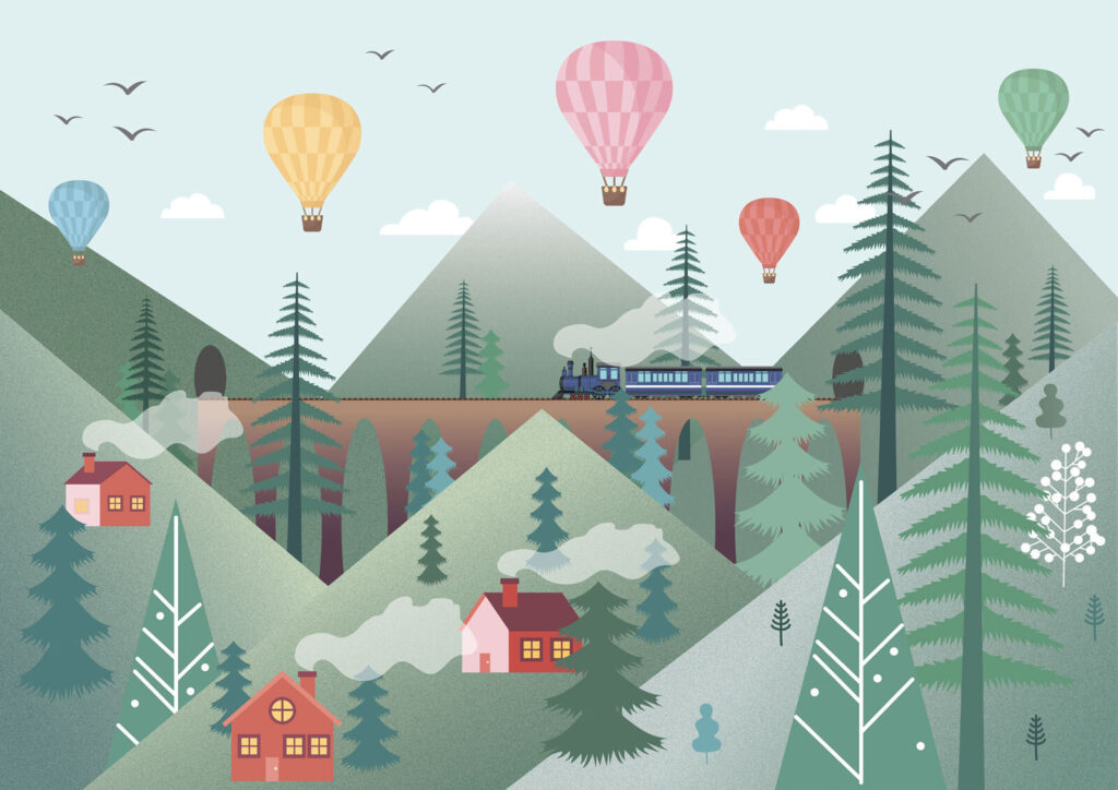 Tren care trece printr-o pădure Tren care trece printr-o pădure