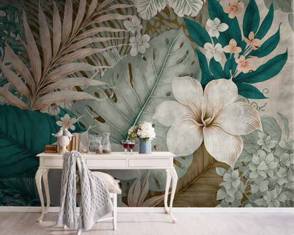 Aranjament floral și frunze tropicale. Aranjament floral și frunze tropicale.