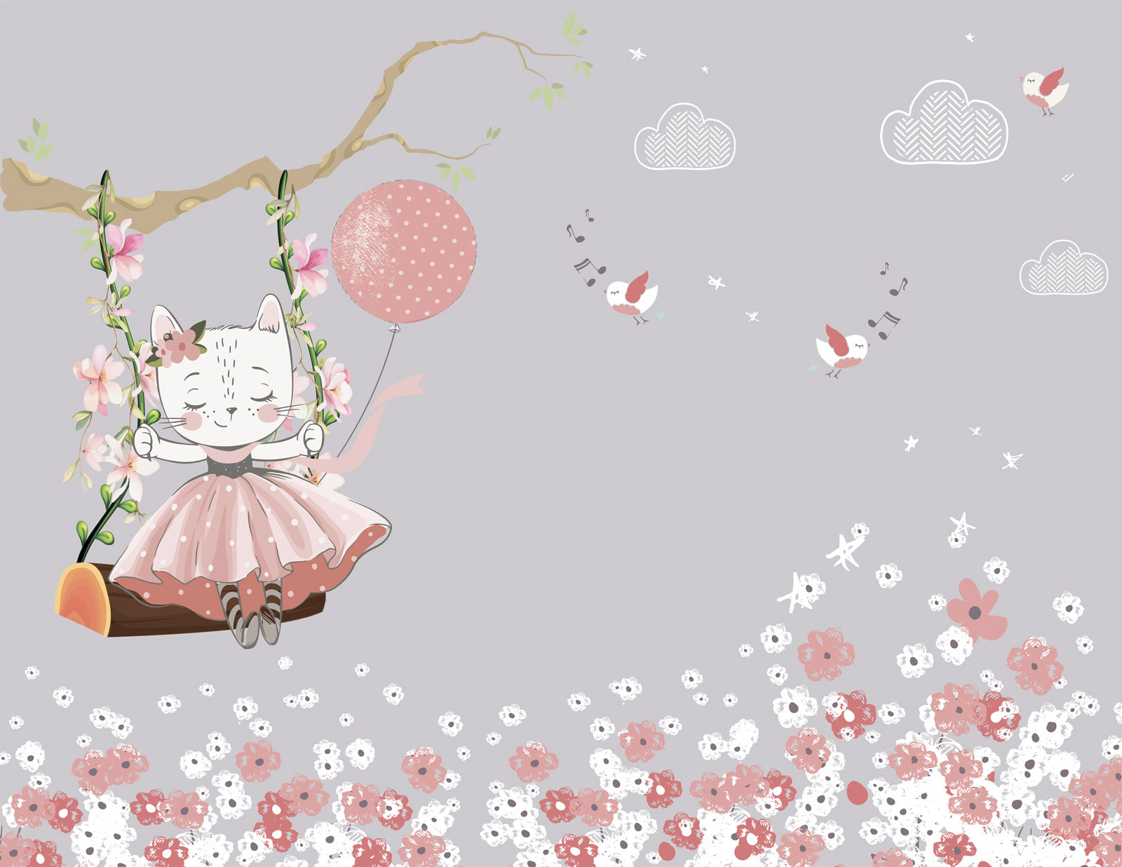 Cartoon of a cat on a swing Cartoon of a cat on a swing