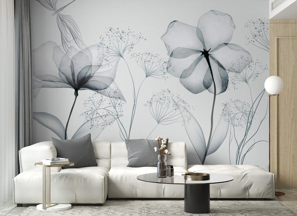 Transparent flowers with leaves