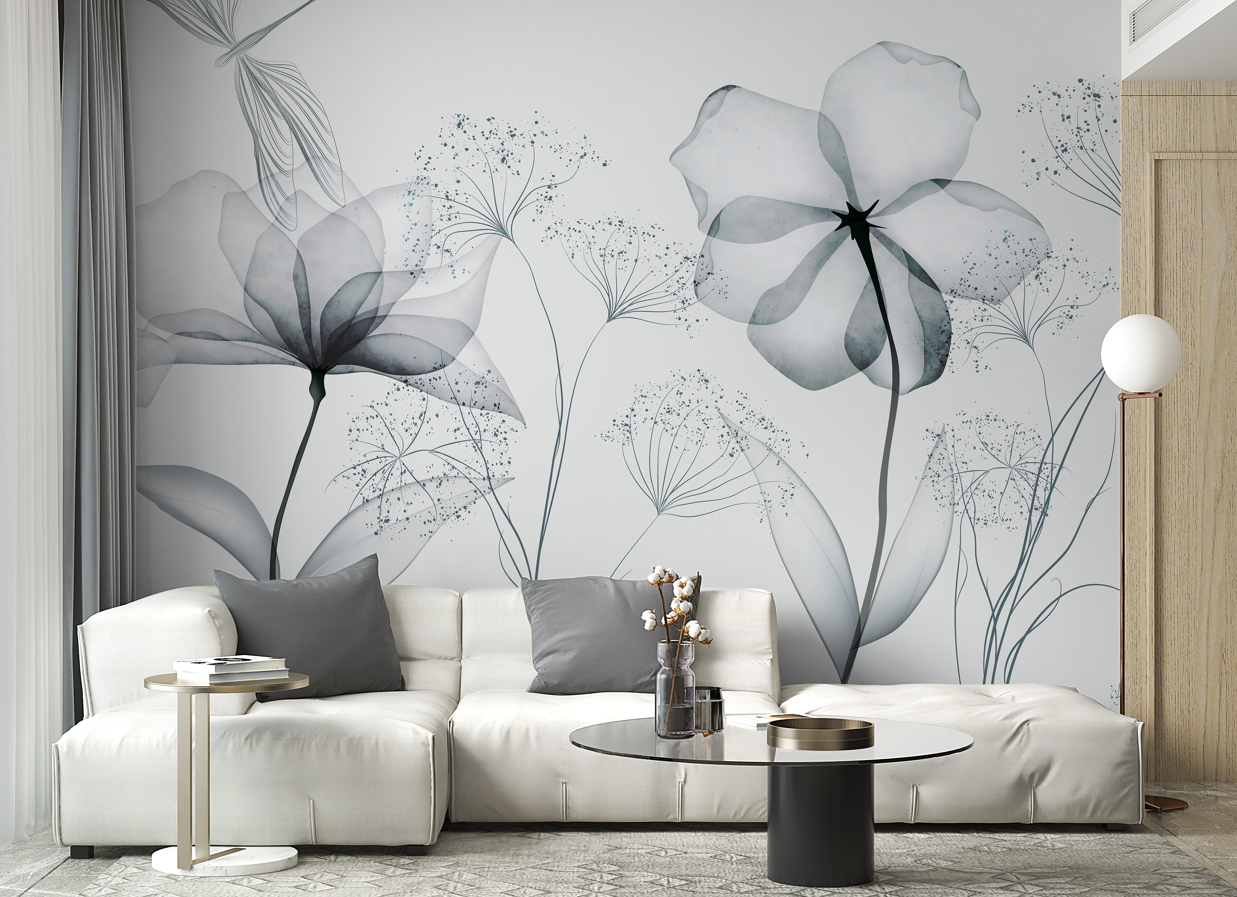 Transparent flowers with leaves