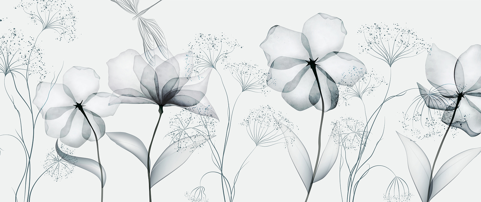 Transparent flowers with leaves