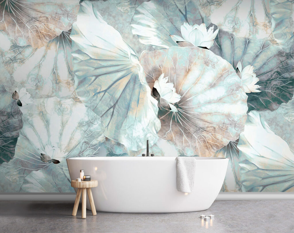 Elegant lilies on soft water leaves Elegant lilies on soft water leaves