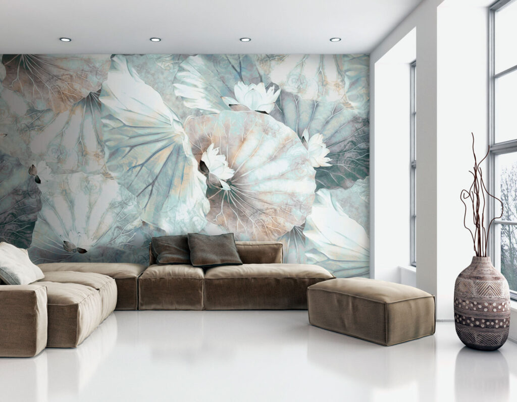 Elegant lilies on soft water leaves Elegant lilies on soft water leaves