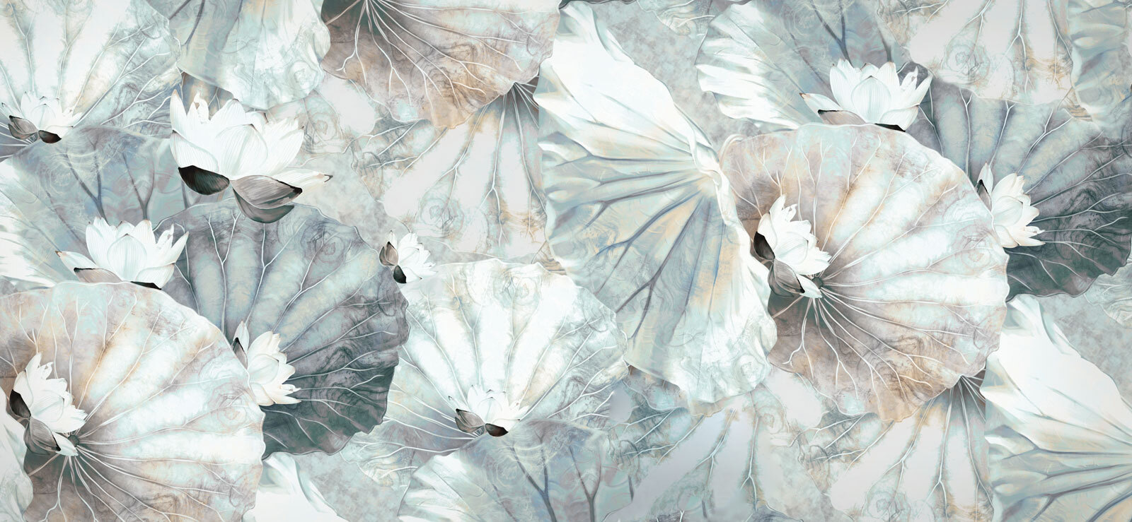 Elegant lilies on soft water leaves Elegant lilies on soft water leaves