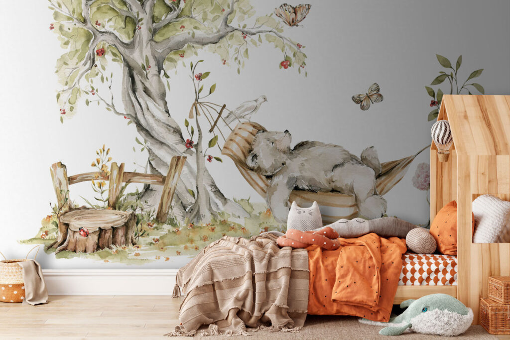 Bear sleeping in a hammock