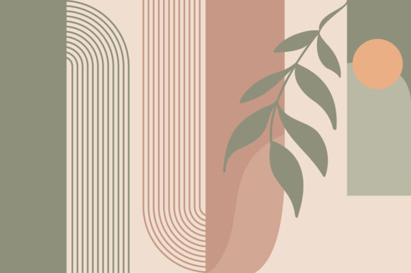 Green and pink lines and a leaf