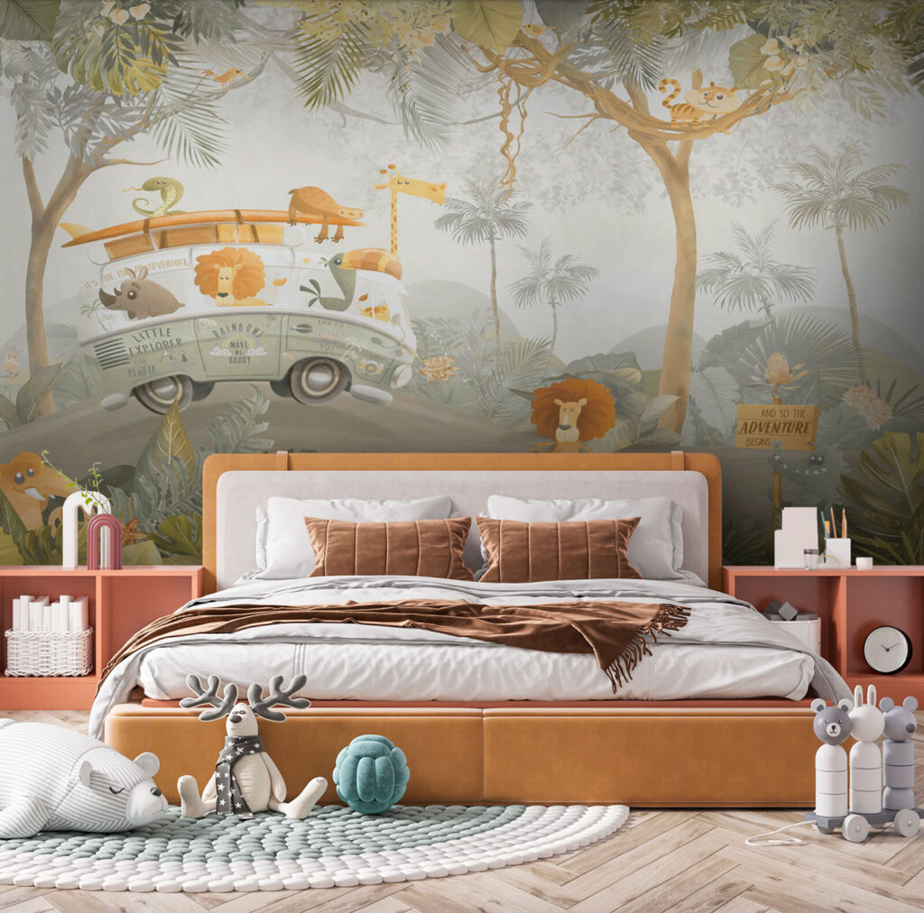 Wallpaper with animals and trees