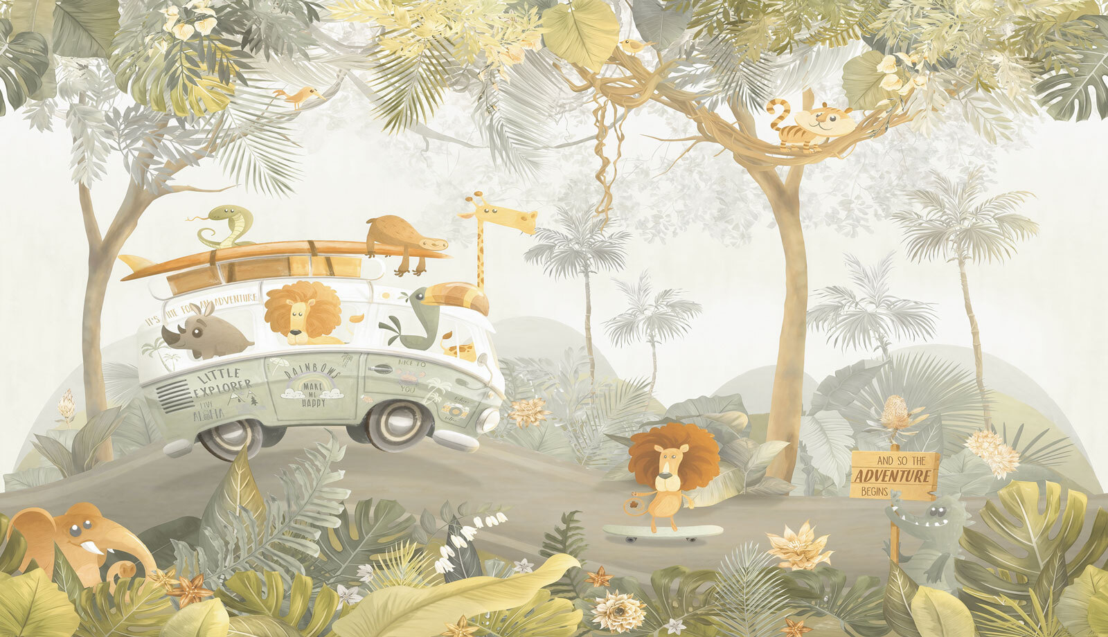 Wallpaper with animals and trees
