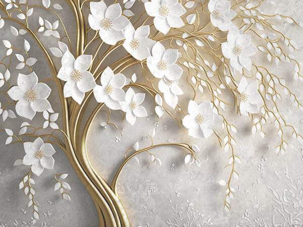 Tree with white flowers and leaves