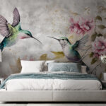 Fototapet Pictura de păsări și flori