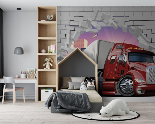 Camion care trece printr-un zid de cărămidă Camion care trece printr-un zid de cărămidă