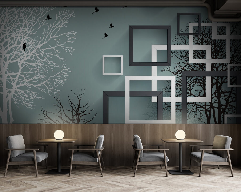Wall mural with trees and birds flying Wall mural with trees and birds flying