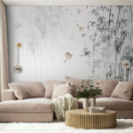 Fototapet Păsări care zboară păsări în ceață