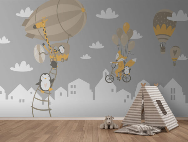 Animale de desene animate de echitatie o bicicletă și un balon Animale de desene animate de echitatie o bicicletă și un balon