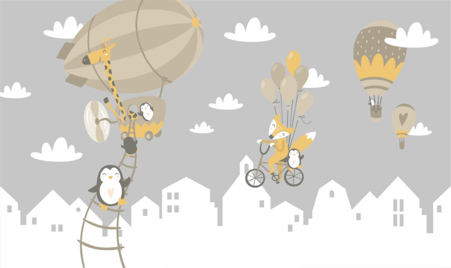 Animale de desene animate de echitatie o bicicletă și un balon