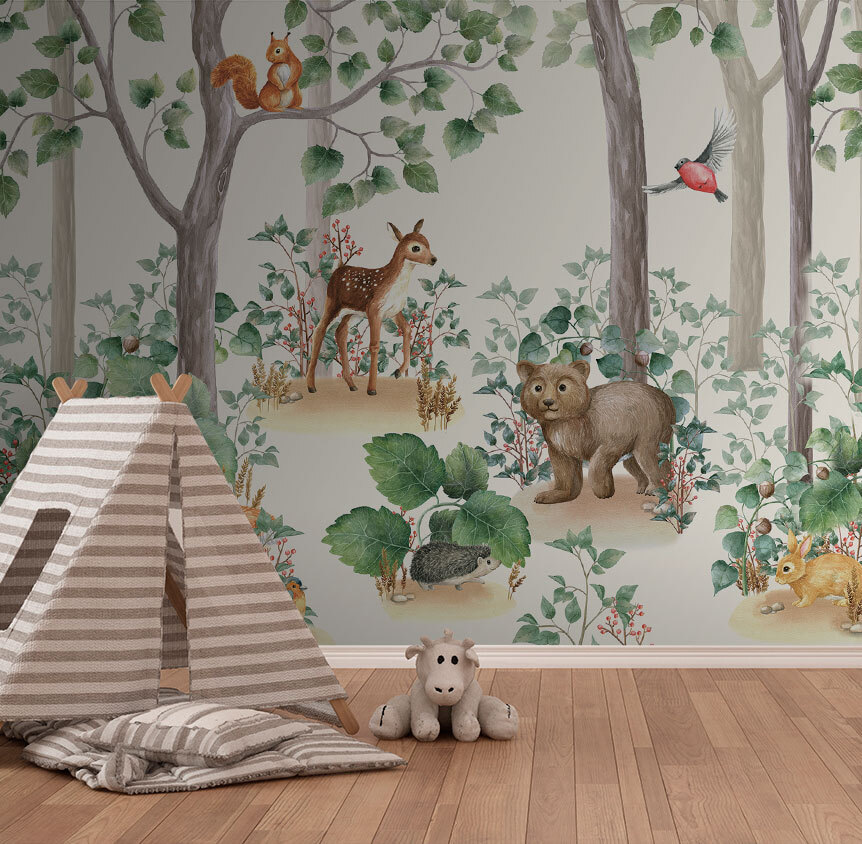 Wallpaper with animals in the forest