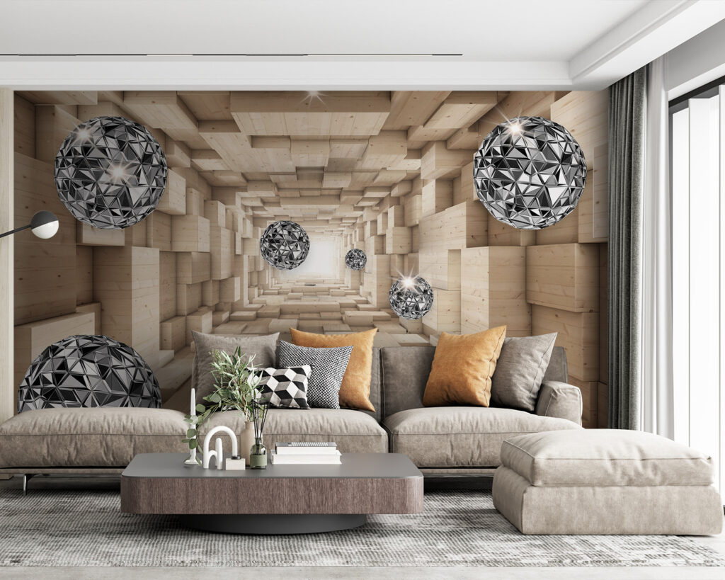 Room with wood and silver balls