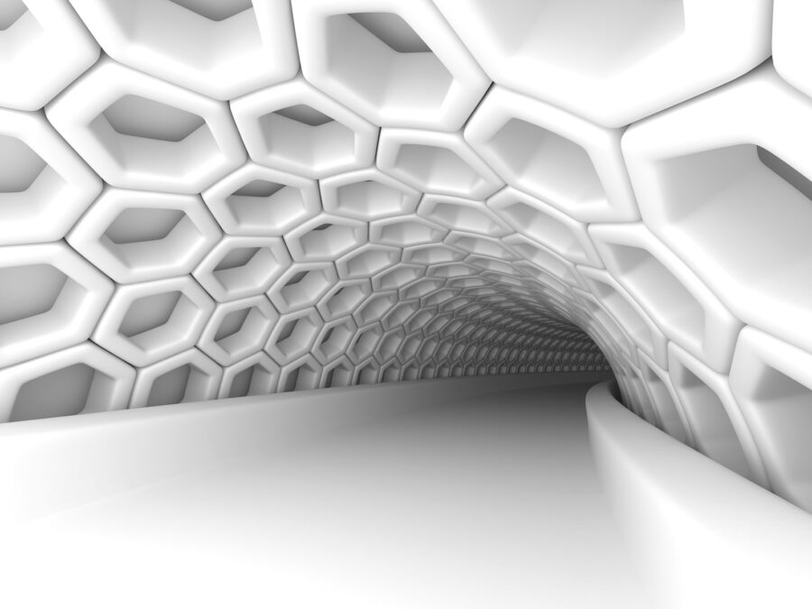 Tunel alb cu hexagoane
