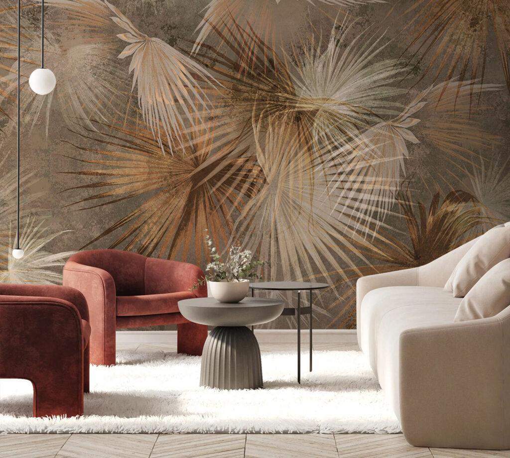 Tropical leaves in earthy tones