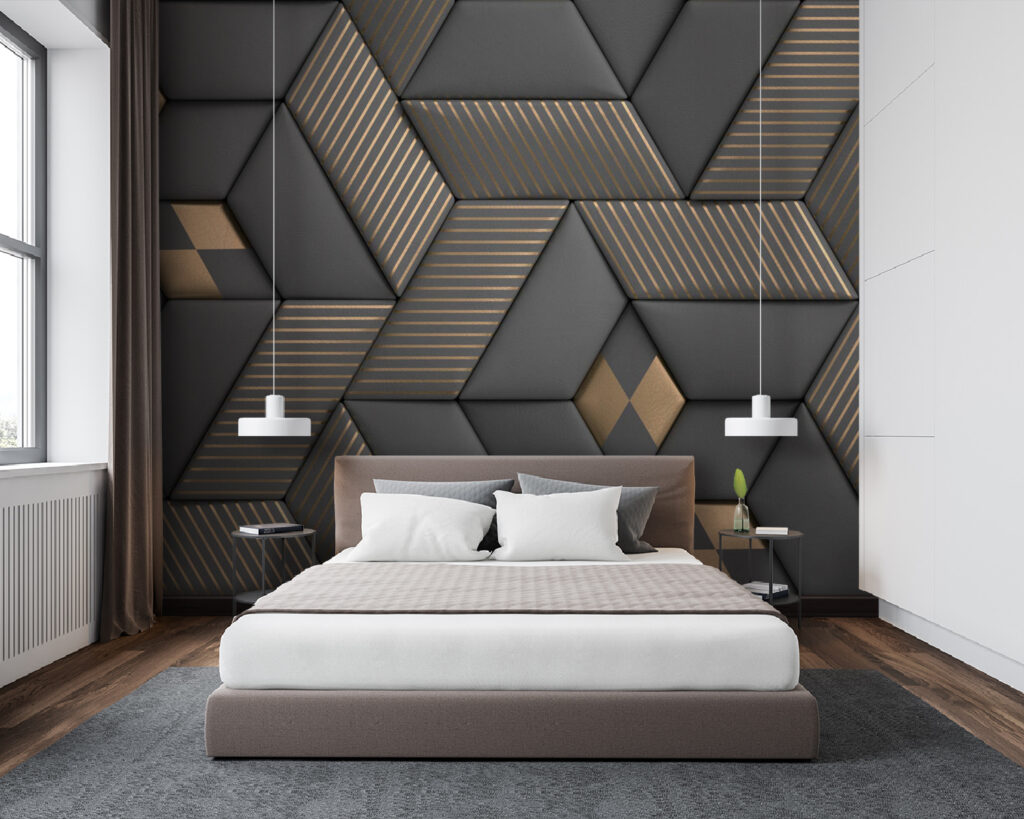 Geometric elegance in grays and brass