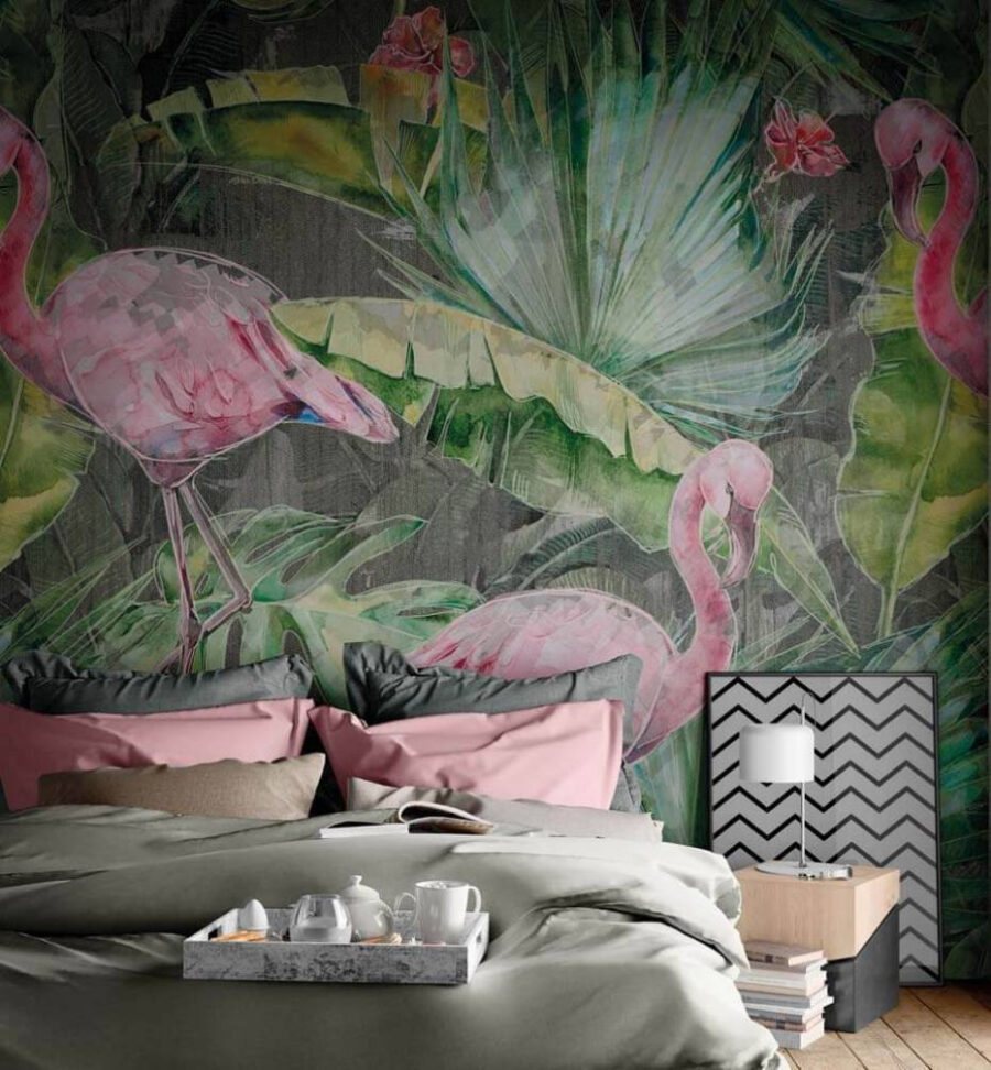 Flamingo roz și frunze verzi Flamingo roz și frunze verzi