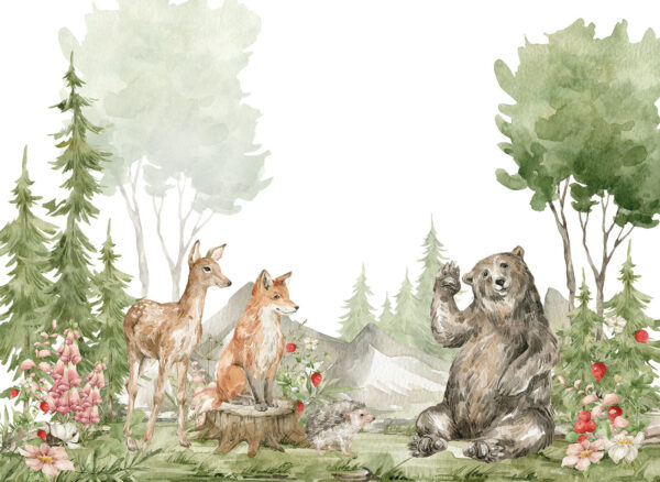 Pictură în acuarelă de animale în pădure Pictură în acuarelă de animale în pădure