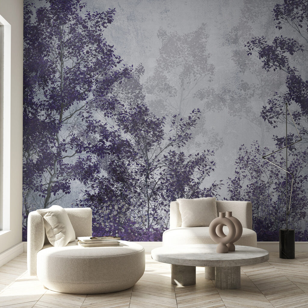 A group of trees with purple leaves