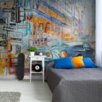 Fototapet Desen de o mașină pe un colț de stradă