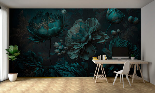 Aranjament floral teal elegant pe pânză. Aranjament floral teal elegant pe pânză.