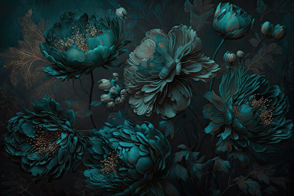 Aranjament floral teal elegant pe pânză. Aranjament floral teal elegant pe pânză.