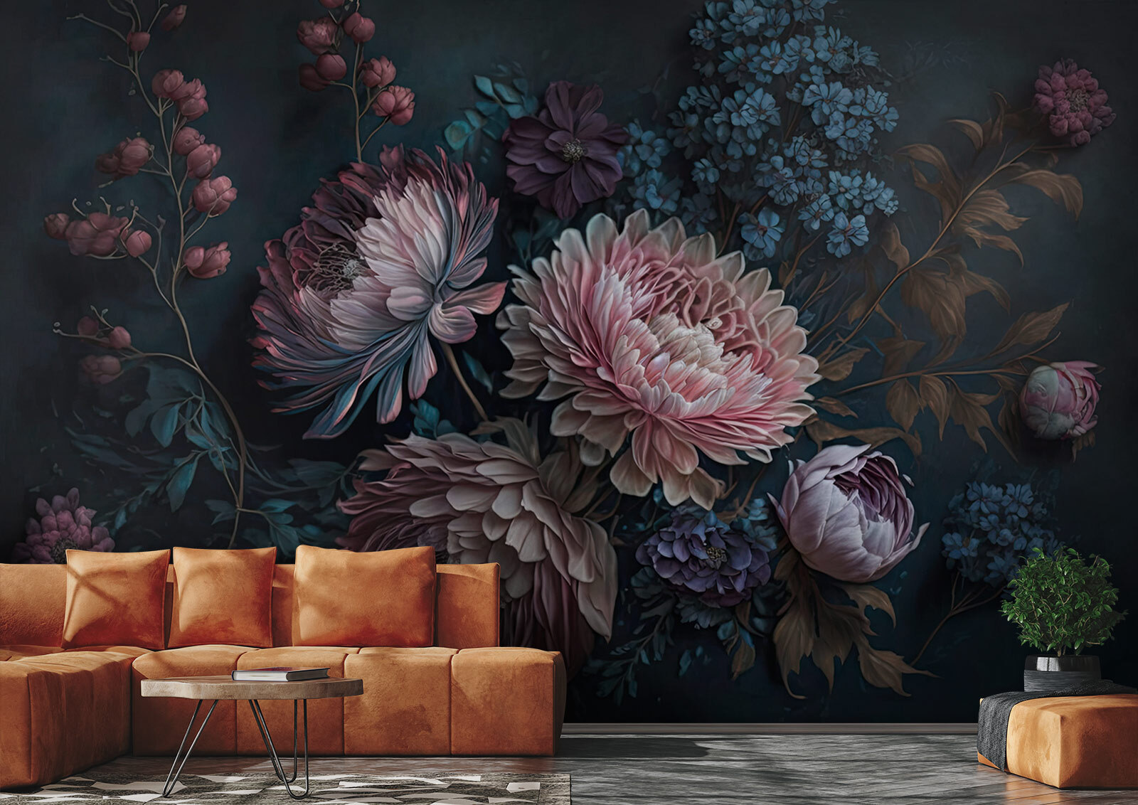 Painting of flowers on a dark background