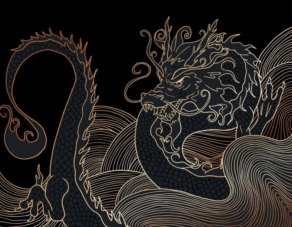 Dragon mistic învârtindu-se în întuneric Dragon mistic învârtindu-se în întuneric