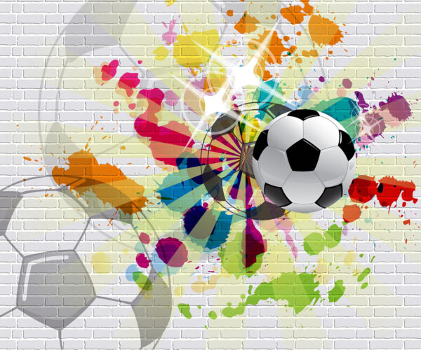 Mingea de fotbal pe un perete de cărămidă Mingea de fotbal pe un perete de cărămidă
