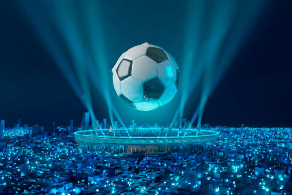 Mingea de fotbal deasupra unui stadion Mingea de fotbal deasupra unui stadion