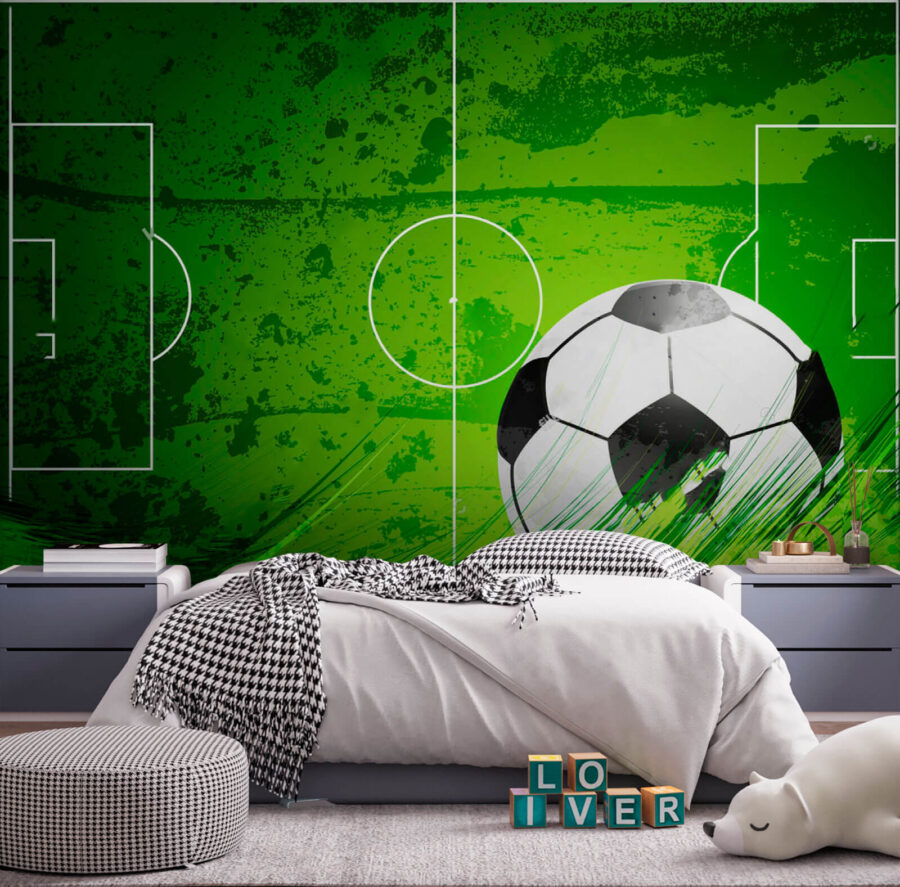 Minge de fotbal pe un teren verde