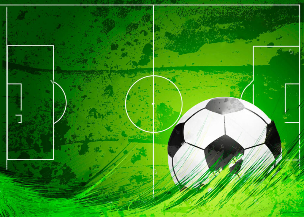 Minge de fotbal pe un teren verde Minge de fotbal pe un teren verde