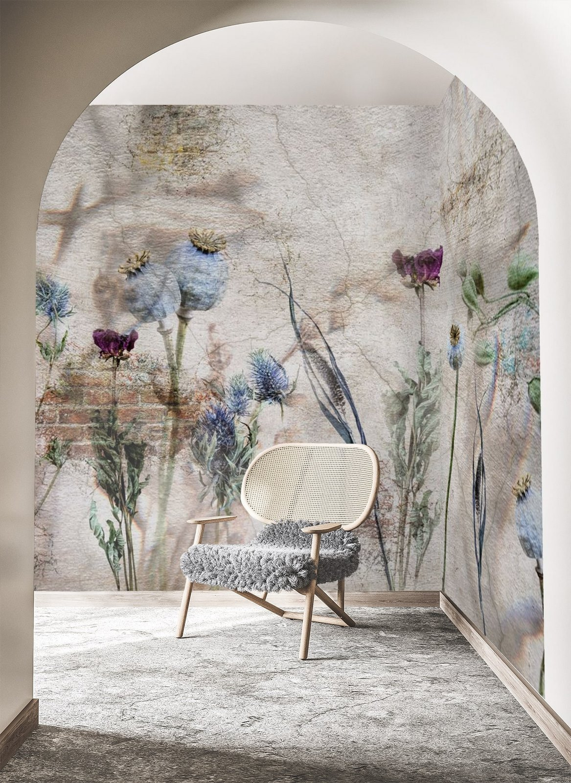 Wall with flowers and a brick wall