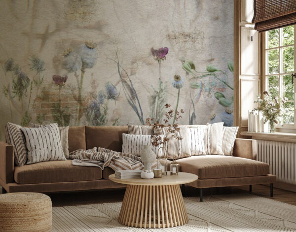 Wall with flowers and a brick wall