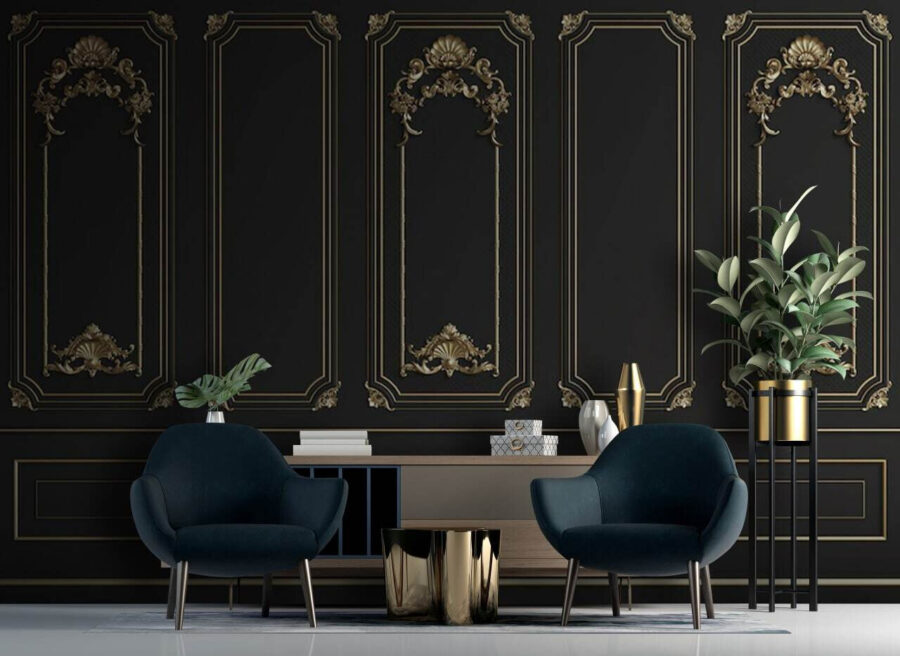 Panouri negre elegante cu accente ornamentate