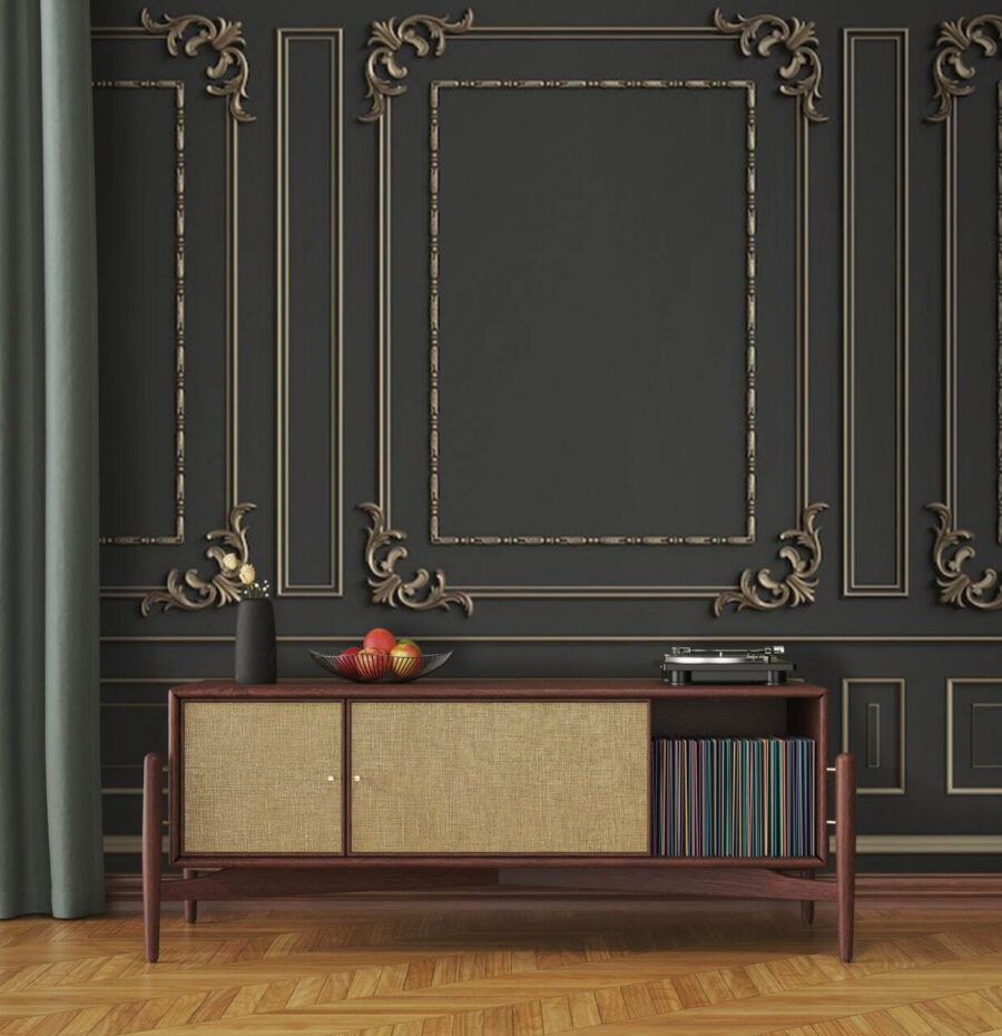 Design elegant de perete ornamentat în tonuri întunecate