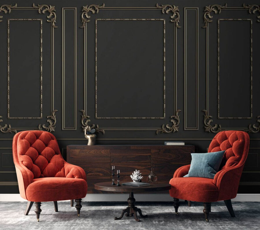 Design elegant de perete ornamentat în tonuri întunecate