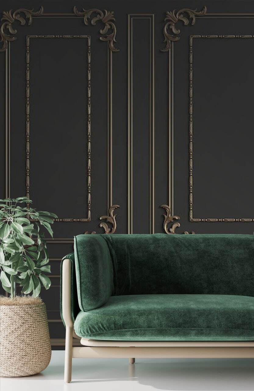 Design elegant de perete ornamentat în tonuri întunecate