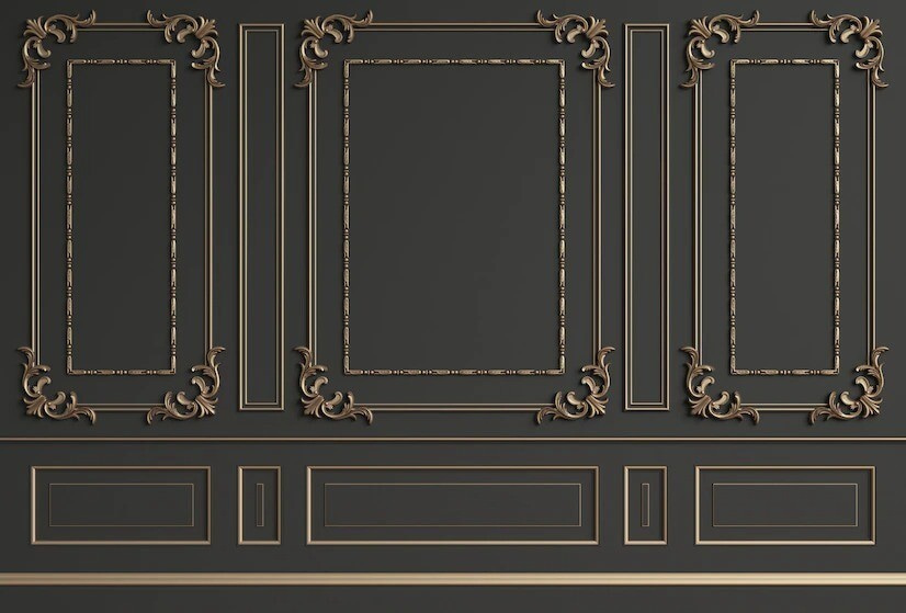 Design elegant de perete ornamentat în tonuri întunecate