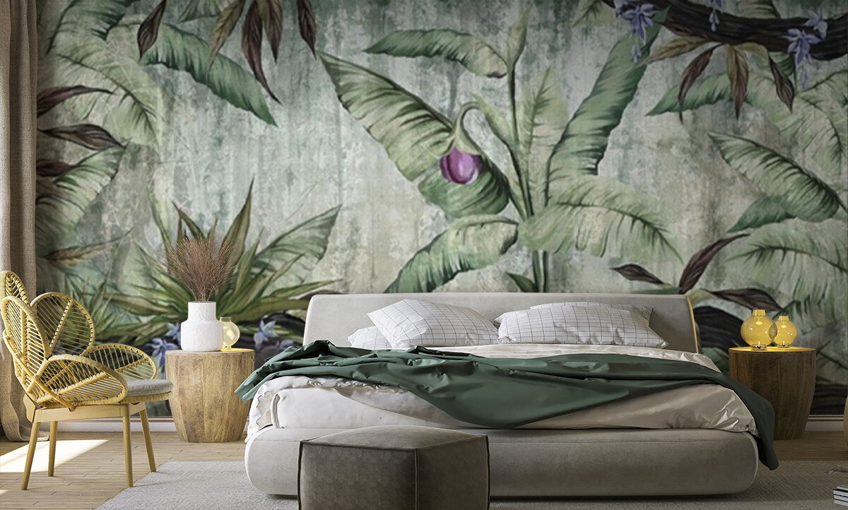 Wallpaper with a banana tree and flowers Wallpaper with a banana tree and flowers