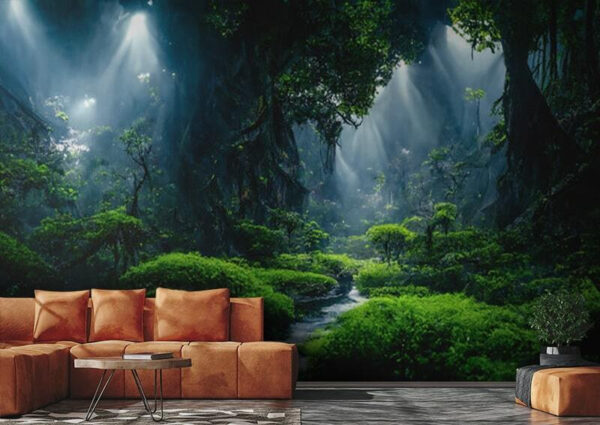 Stream in a forest with trees and plants Stream in a forest with trees and plants