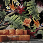 Fototapet Model floral cu flori și frunze