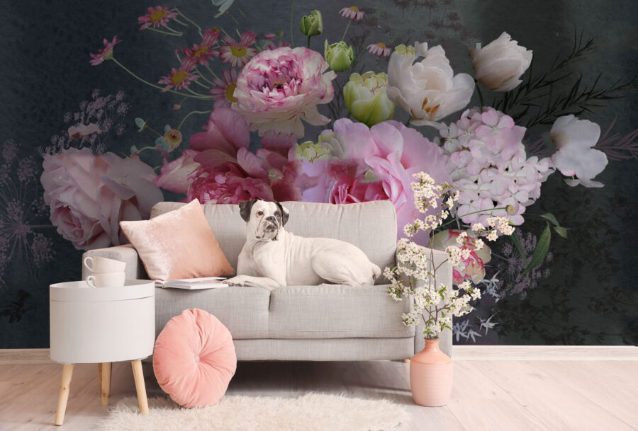 Fototapet Buchet de flori pe un fundal negru - imagine 3