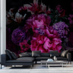 Fototapet Grup de flori pe un fundal negru